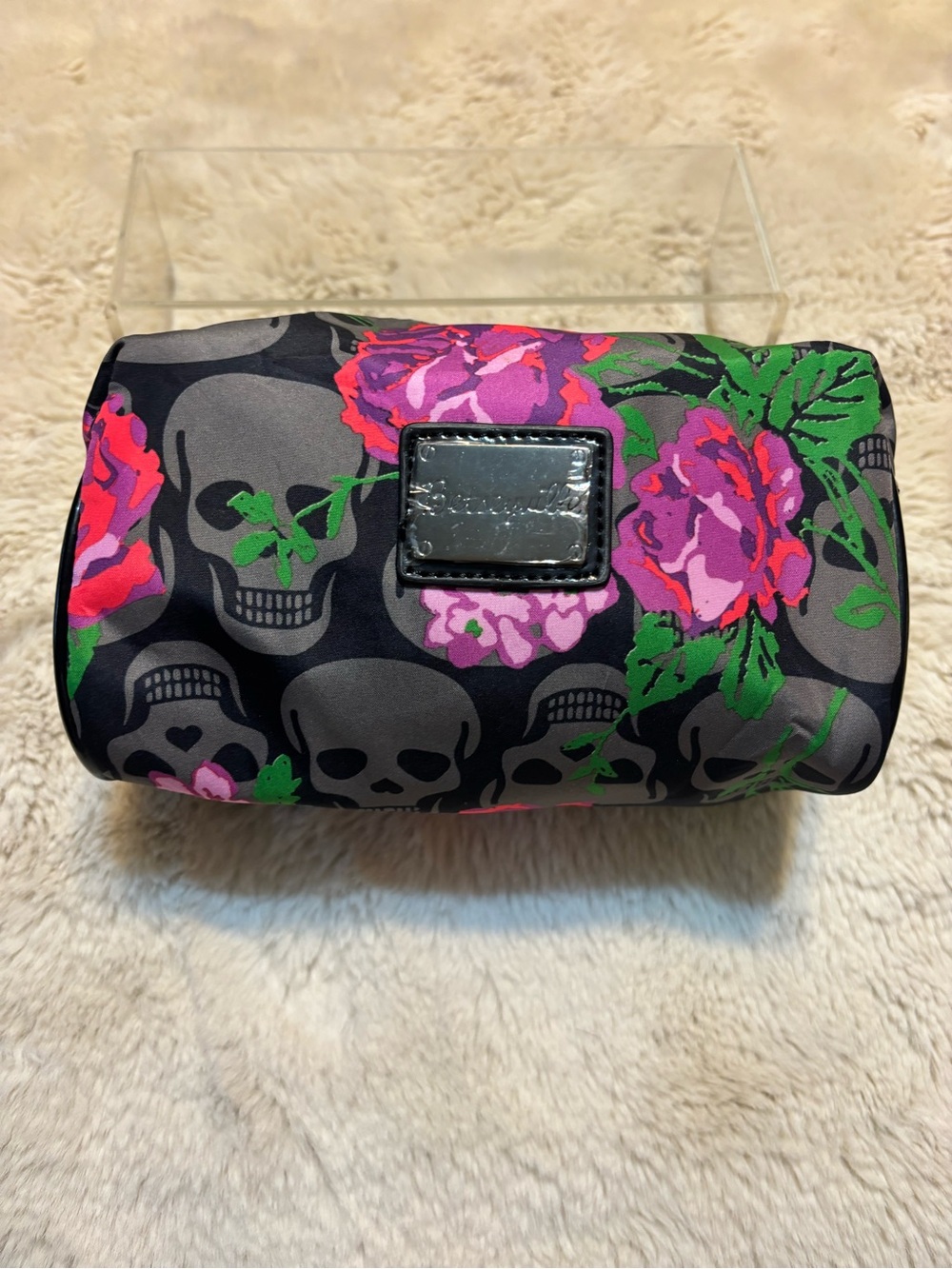 Betsey Johnson Skull Rose Floral Cosmetic Makeup Bag Goth Punk Y2K